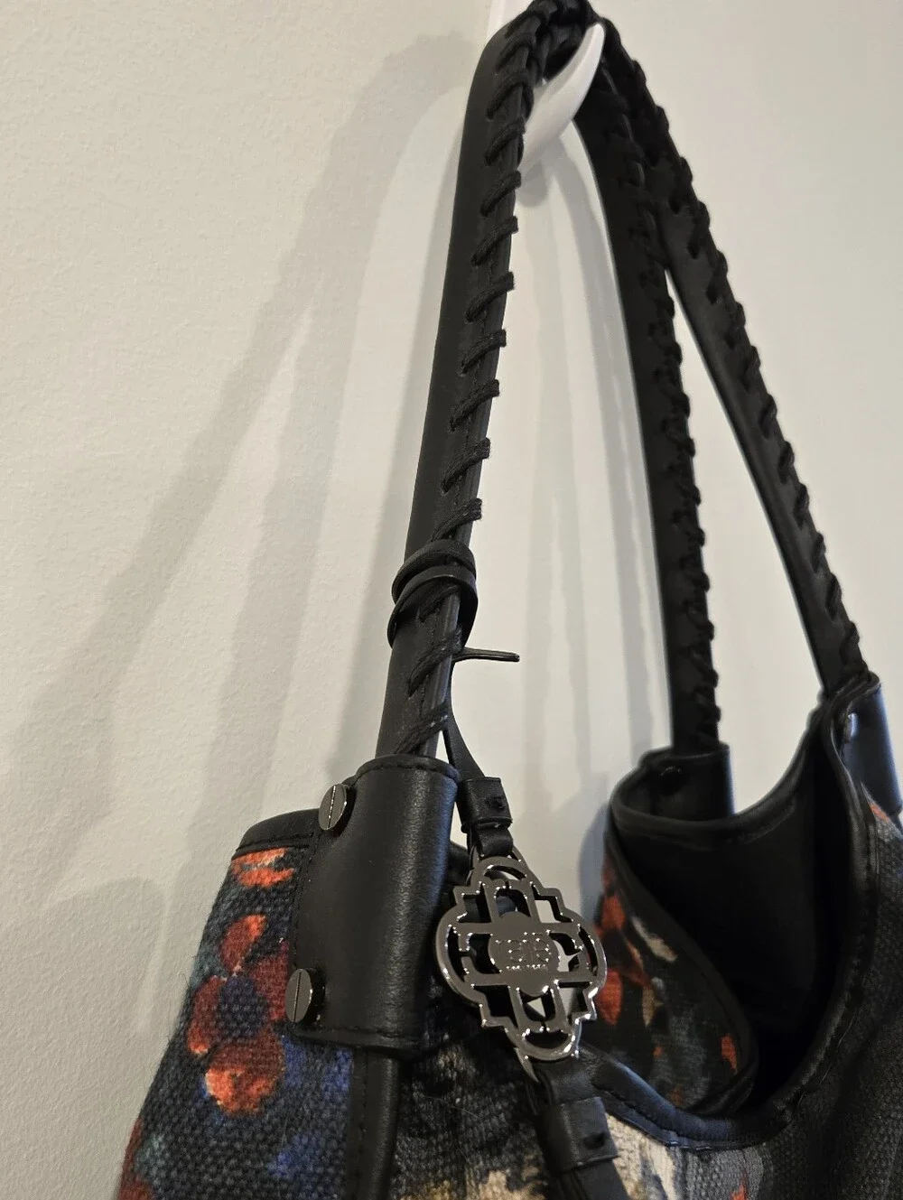 Rafe New York Floral Canvas Vivienne Large Tote Handbag Purse Bag Leather Accent